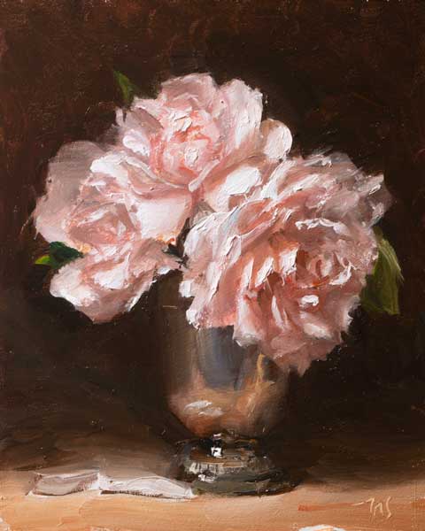 daily painting titled Roses in silver goblet