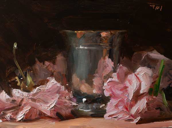 daily painting titled Silver goblet and roses