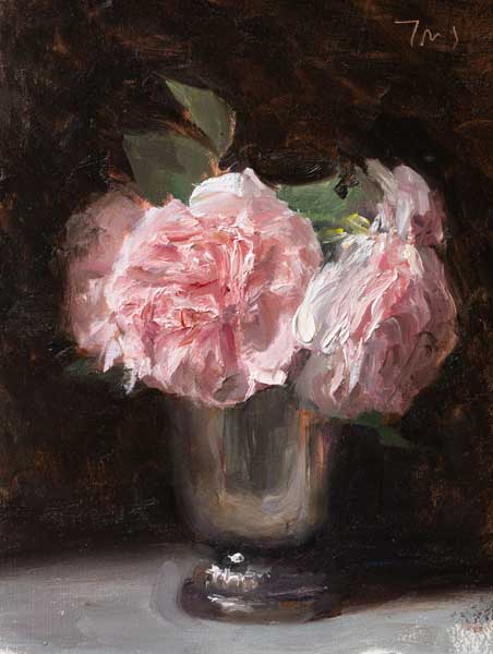 daily painting titled Roses in silver goblet