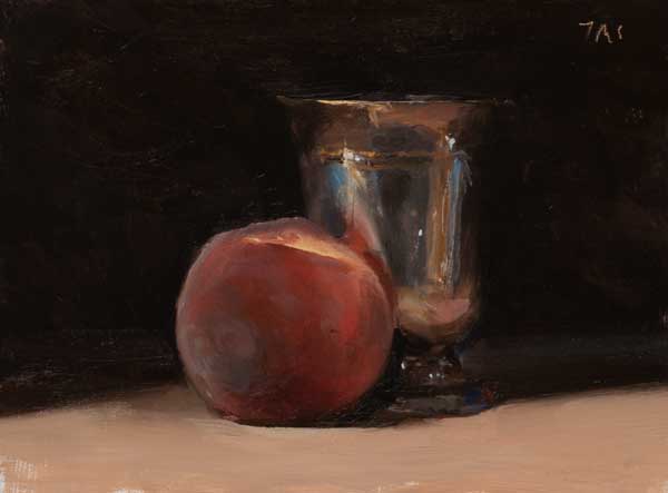 daily painting titled Peach and silver goblet
