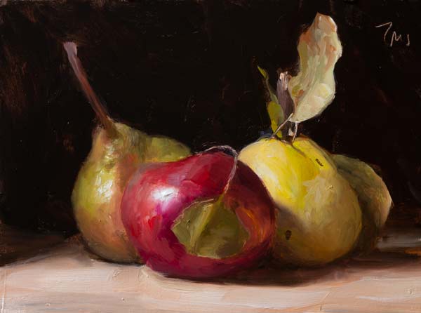 daily painting titled Apple, pear and quince