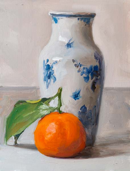 daily painting titled Clementine and Delft vase