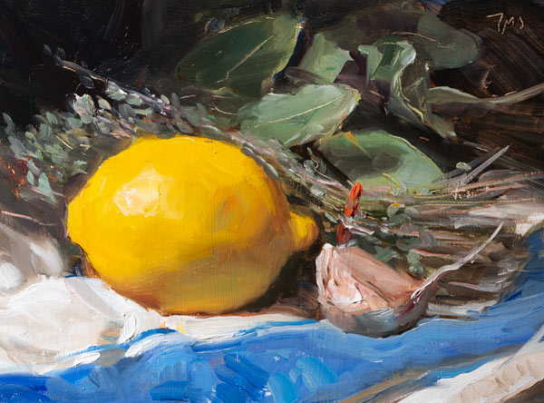 daily painting titled Lemon with herbs and garlic