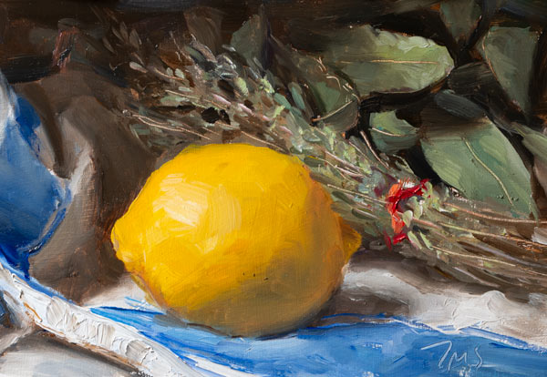 daily painting titled Lemon with ProvenÃ§al herbs