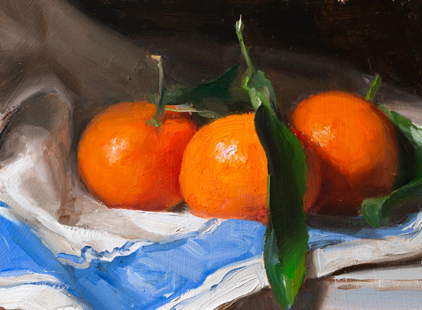 daily painting titled Clementines on a French cloth
