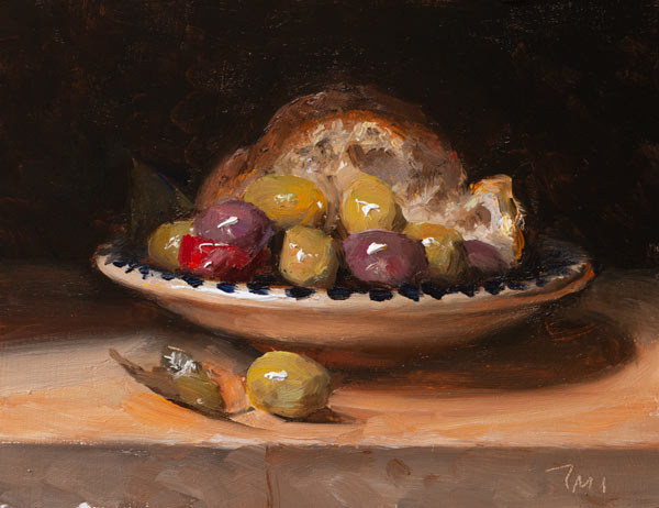 daily painting titled Bread and olives