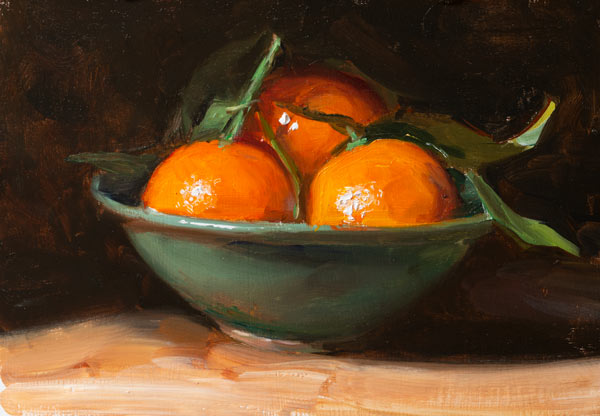daily painting titled Clementines in a green bowl