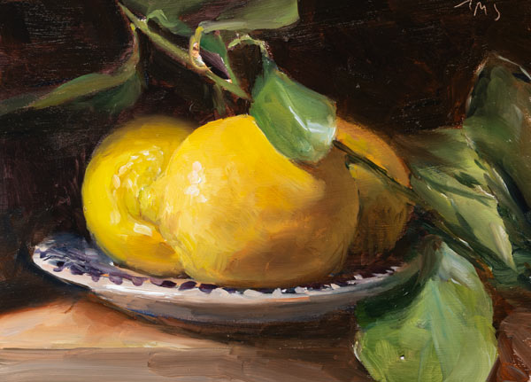 daily painting titled Lemons on a Spanish dish