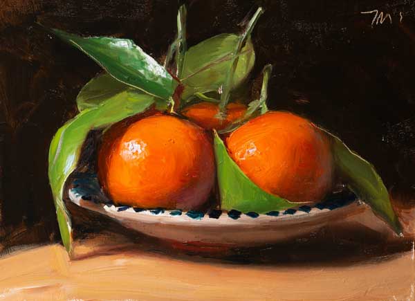 daily painting titled Clementines on a Spanish plate
