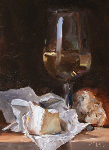 daily painting titled Camembert and chardonnay