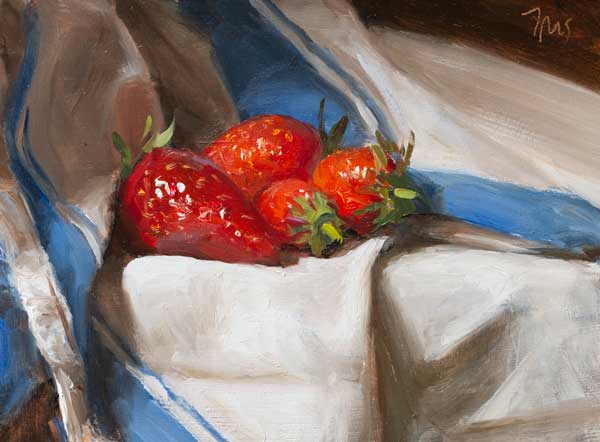 daily painting titled Strawberries on a French cloth
