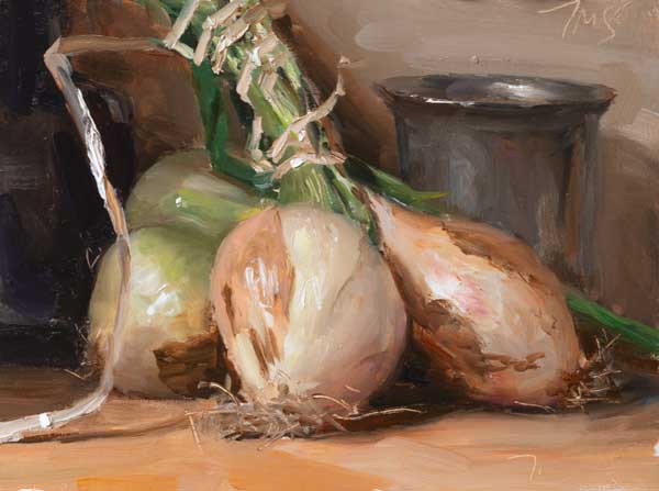 daily painting titled New season's onions