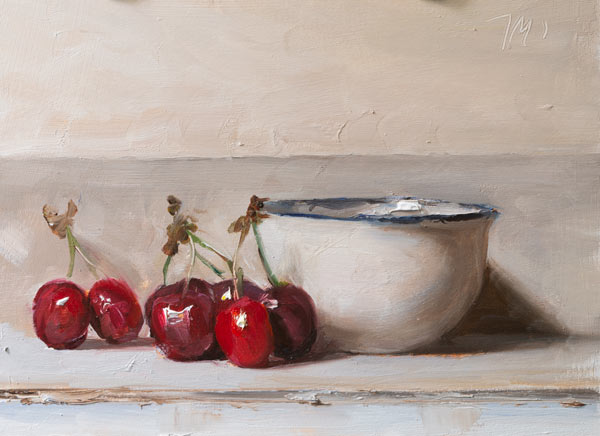 daily painting titled Cherries and bowl