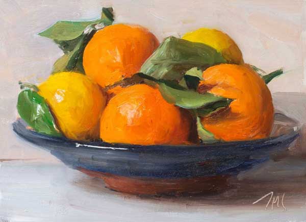 daily painting titled A bowl of oranges and lemons