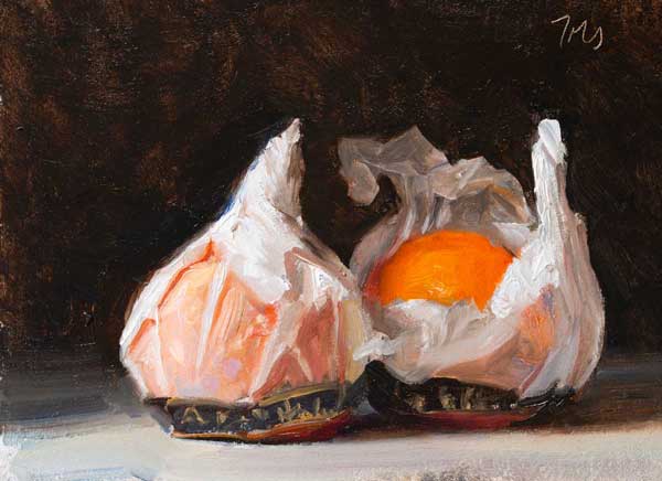 daily painting titled Wrapped clementines