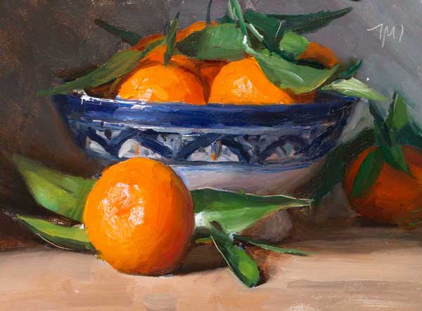 daily painting titled Clementines in a Moroccan bowl