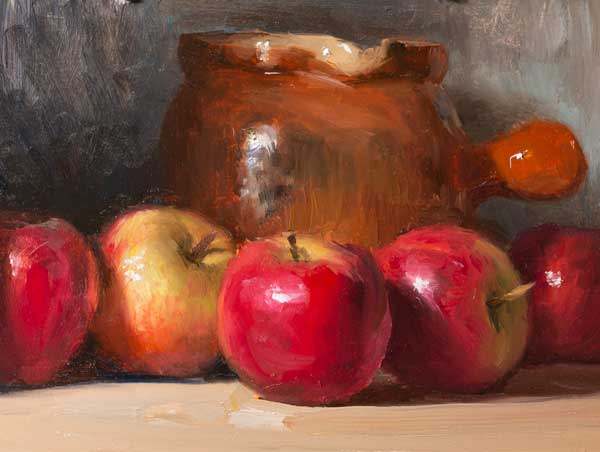 daily painting titled Apples and old provencal jug