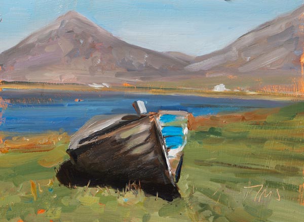 daily painting titled Beached boat, Loch Slapin