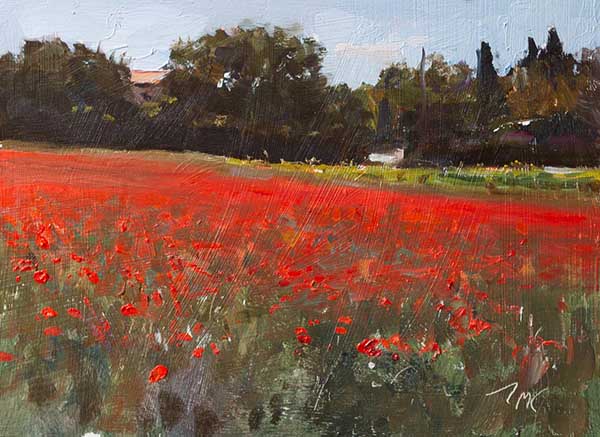 daily painting titled Poppy field, Isle sur la Sorgue