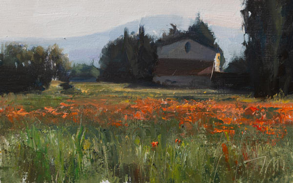 daily painting titled Poppies under the Ventoux