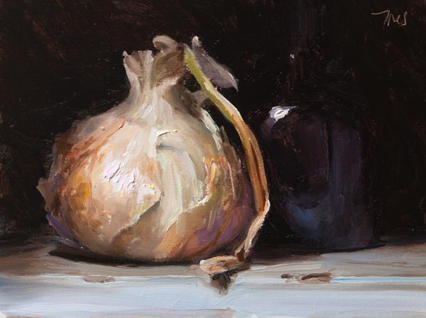daily painting titled Sweet onion and bottle