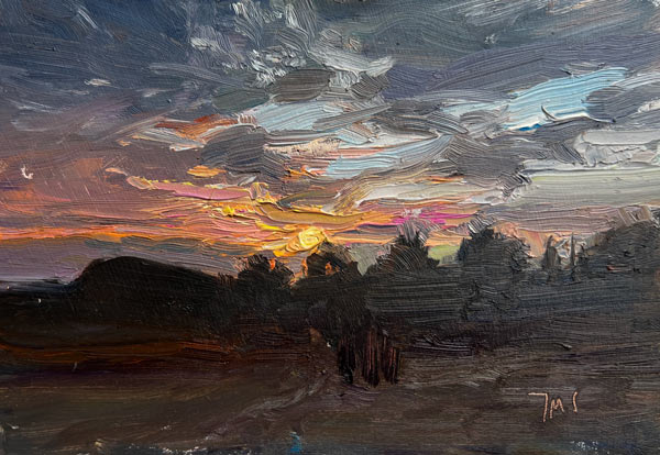 daily painting titled Setting sun from the Grange neuve
