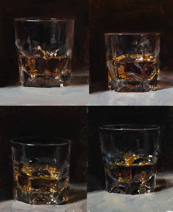 daily painting titled Four glasses of whisky