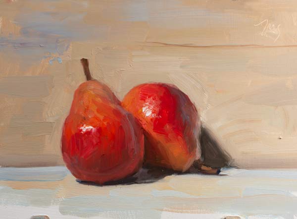 daily painting titled Two red pears