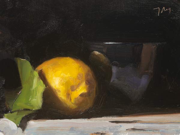 daily painting titled Lemon and black bowl