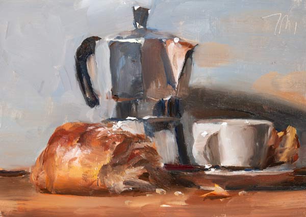 daily painting titled Coffee and pain au chocolat