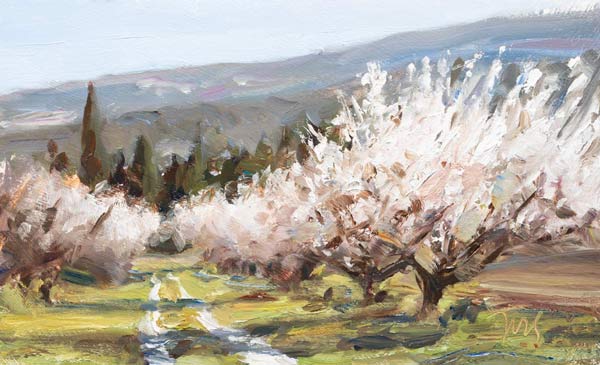 daily painting titled Cherry orchard at les Febriers