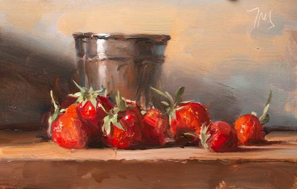 daily painting titled Strawberries and silver cup