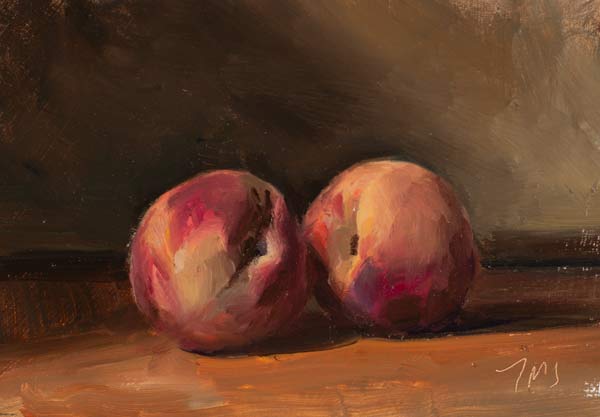 daily painting titled Deux pêches blanches