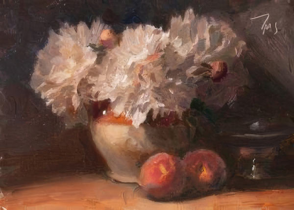 daily painting titled Peonies and peaches