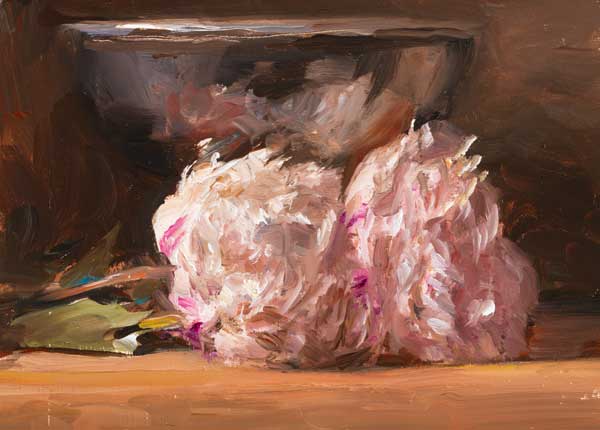 daily painting titled Peonies and silver bowl
