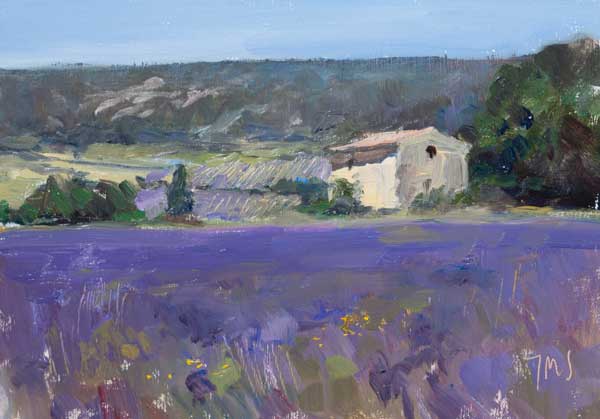 daily painting titled Cabanon and lavender fields