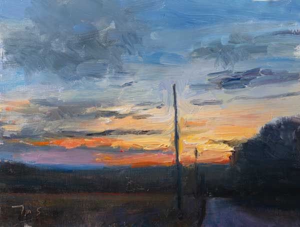 daily painting titled The road to Bedoin, evening