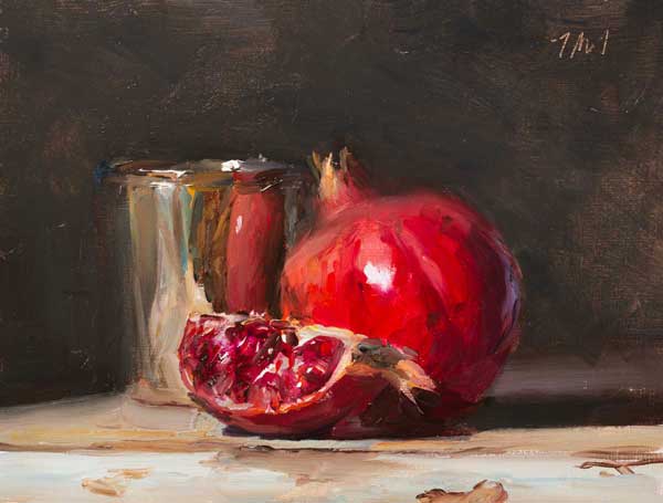 daily painting titled Pomegranate and silver cup