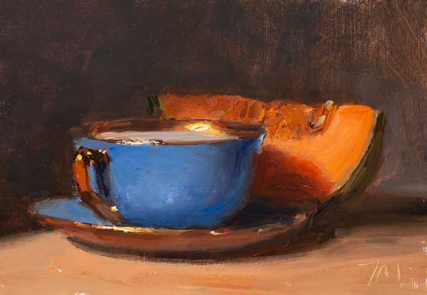 daily painting titled Blue cup and melon slice