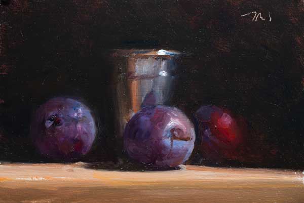 daily painting titled Plums and silver cup