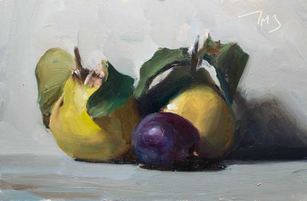 daily painting titled Plum and quinces