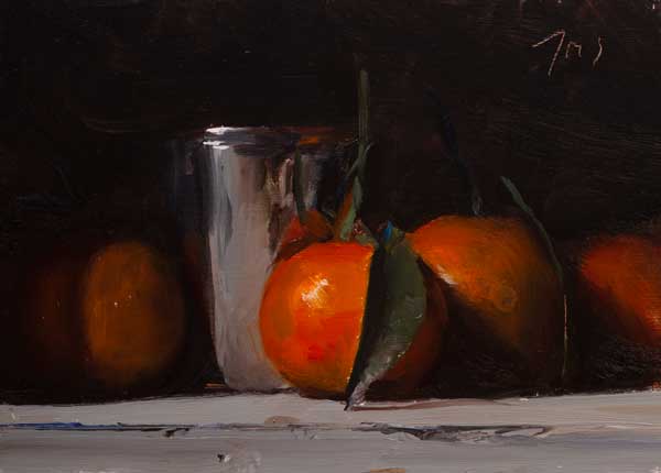 daily painting titled Clementines and silver cup