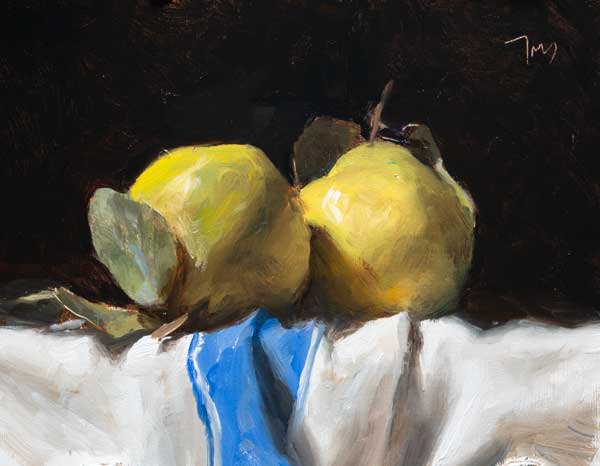 daily painting titled Quinces on a French cloth