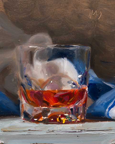 daily painting titled Whisky with blue striped cloth