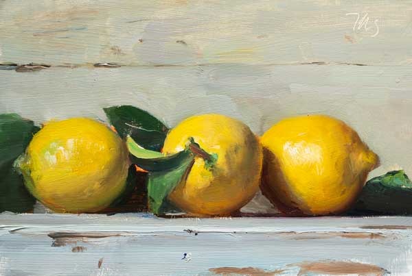 daily painting titled Three lemons
