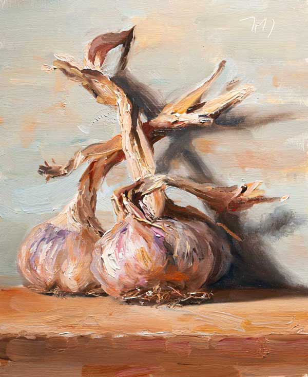 daily painting titled Three heads of garlic