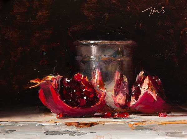 daily painting titled Pomegrate with silver cup