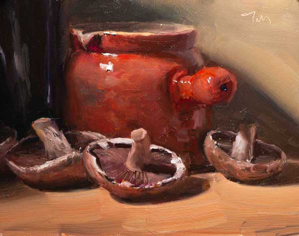 daily painting titled Still life with mushrooms