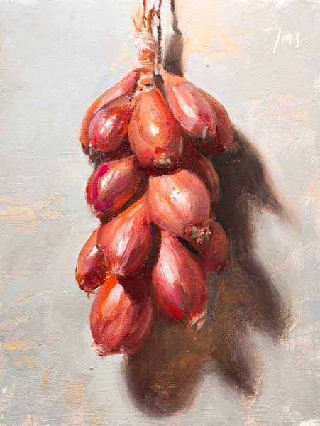 daily painting titled Shallots on a string