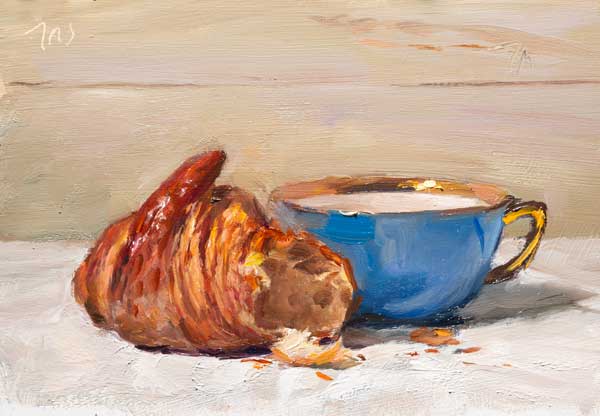 daily painting titled Coffee and croissant